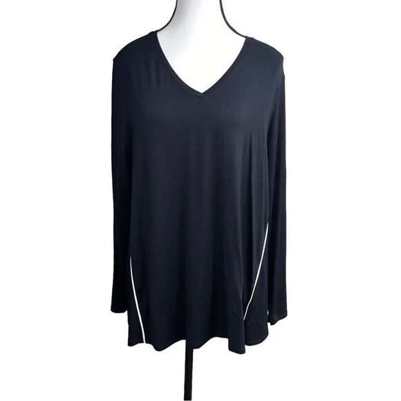 New With Tags MARLA WYNNE Long Sleeves V-Neck Blouse with White Trim Size Med - Picture 1 of 9